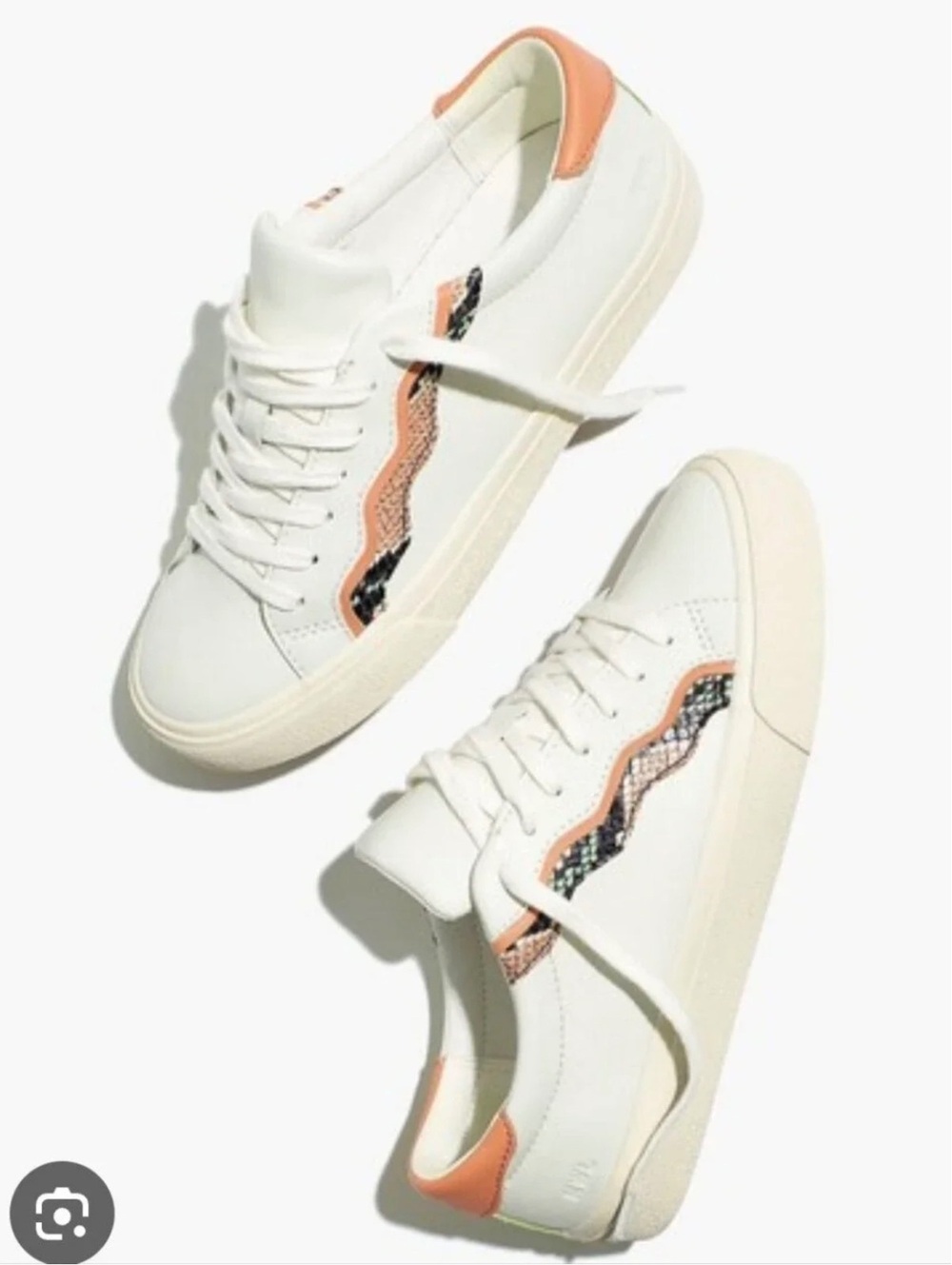 Madewell MWL Court Sneakers White Leather Snakeskin Scallop